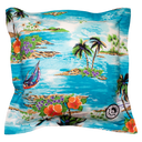 hochwertiger Designer Kissenbezug in blau mit tropischen Palmen und Blumen