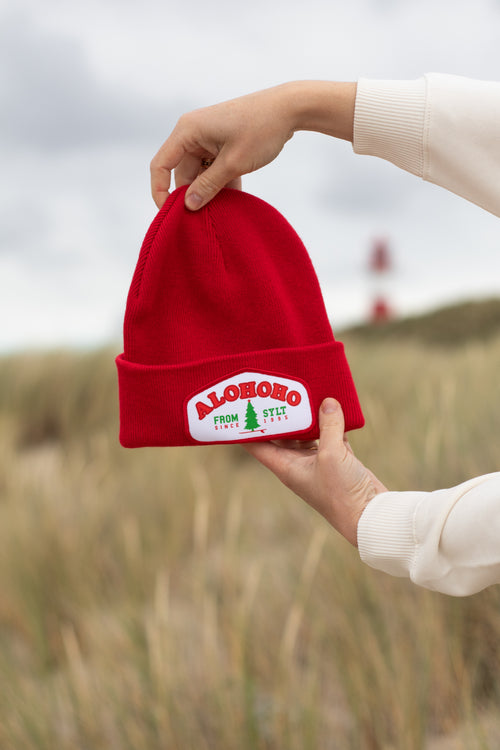 Warme Christmas Beanie in rot im Surf-style