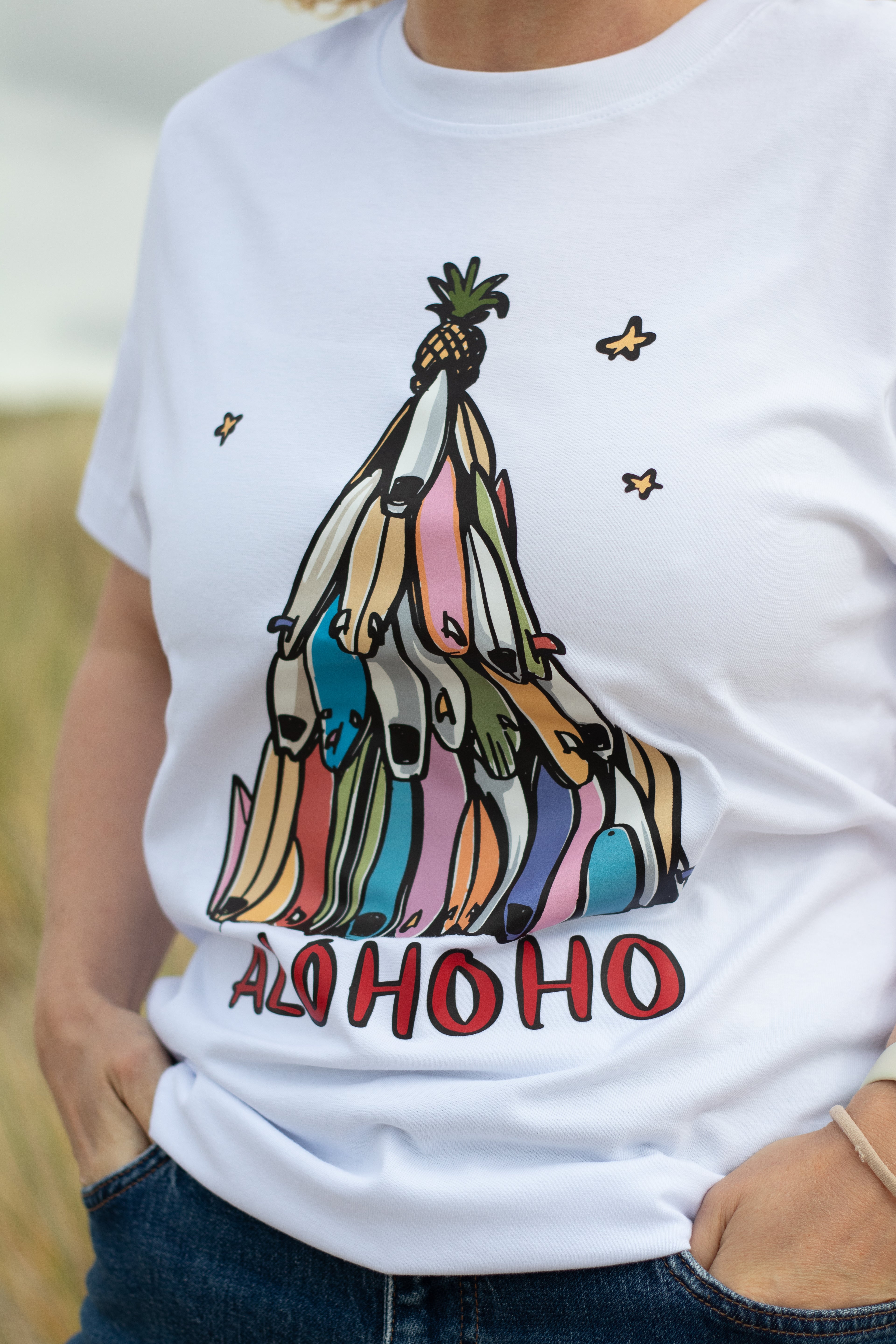Weihnachts-Shirt Alohoho mit Surfboards