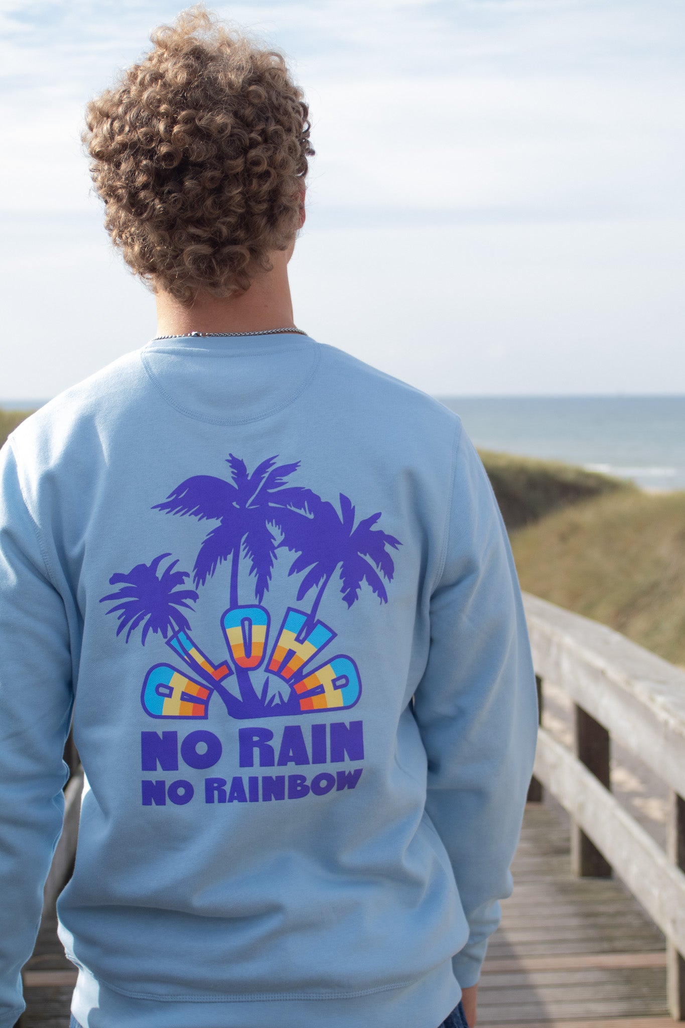 blauer Pullover Aloha Palmen Regenbogen unisex