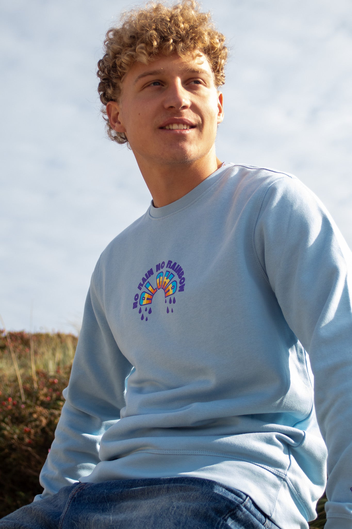 Aloha from Sylt No rain no rainbow sweater hellblau  