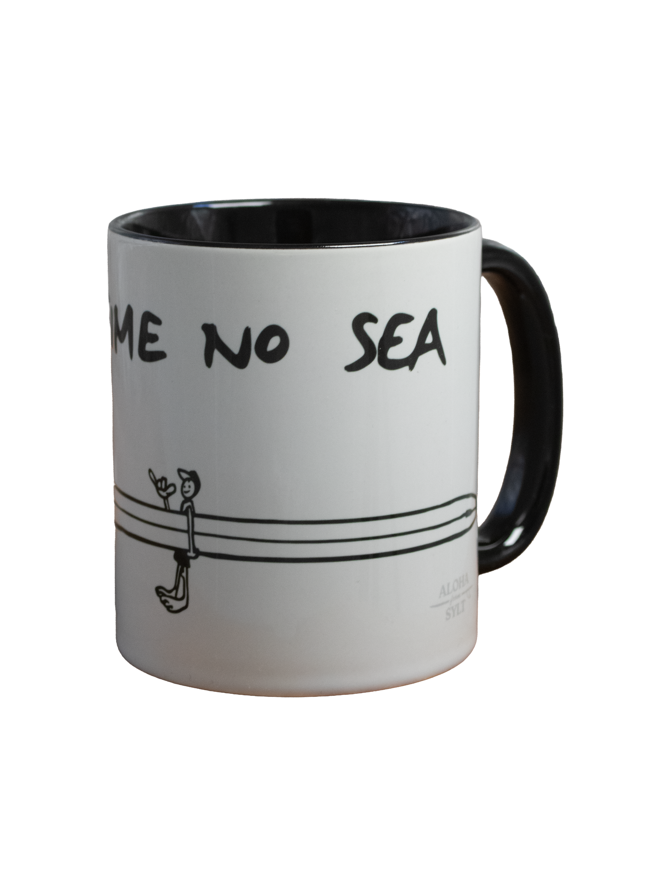 schwarz-weiße Tasse mit Surfer