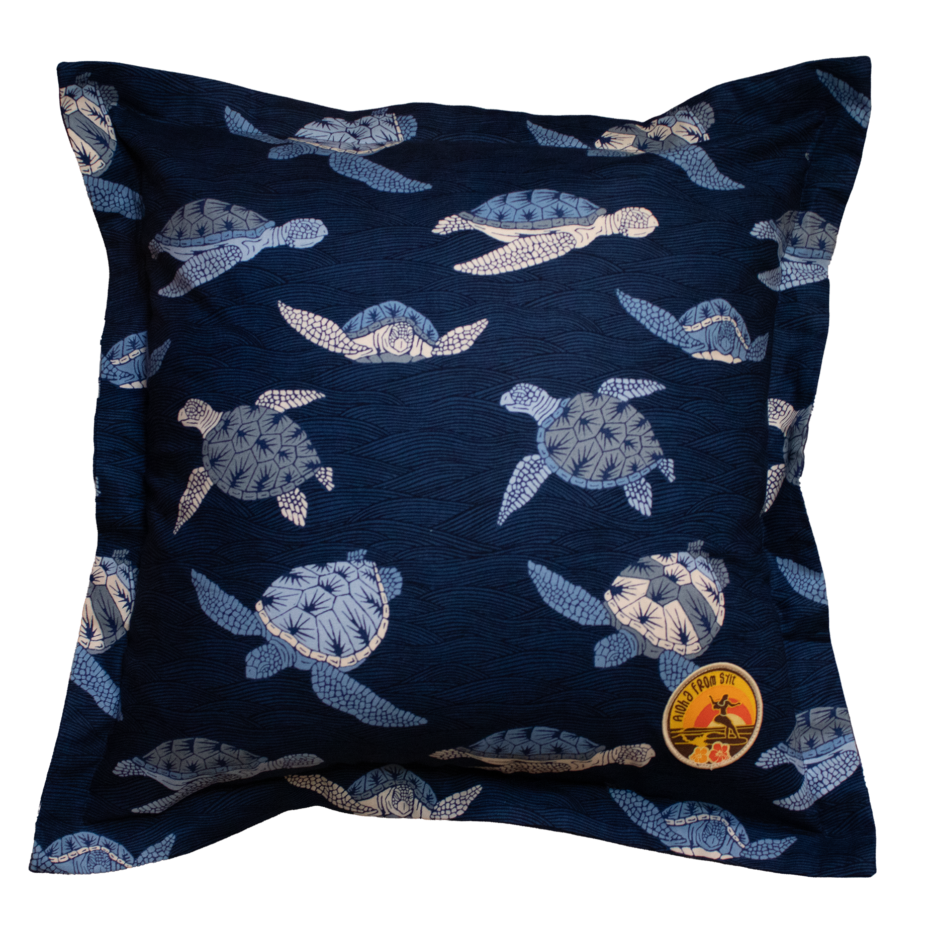 blauer Kissenbezug mit Schildkröten, Stoff von Alexander Henry, handgenäht in Deutschland