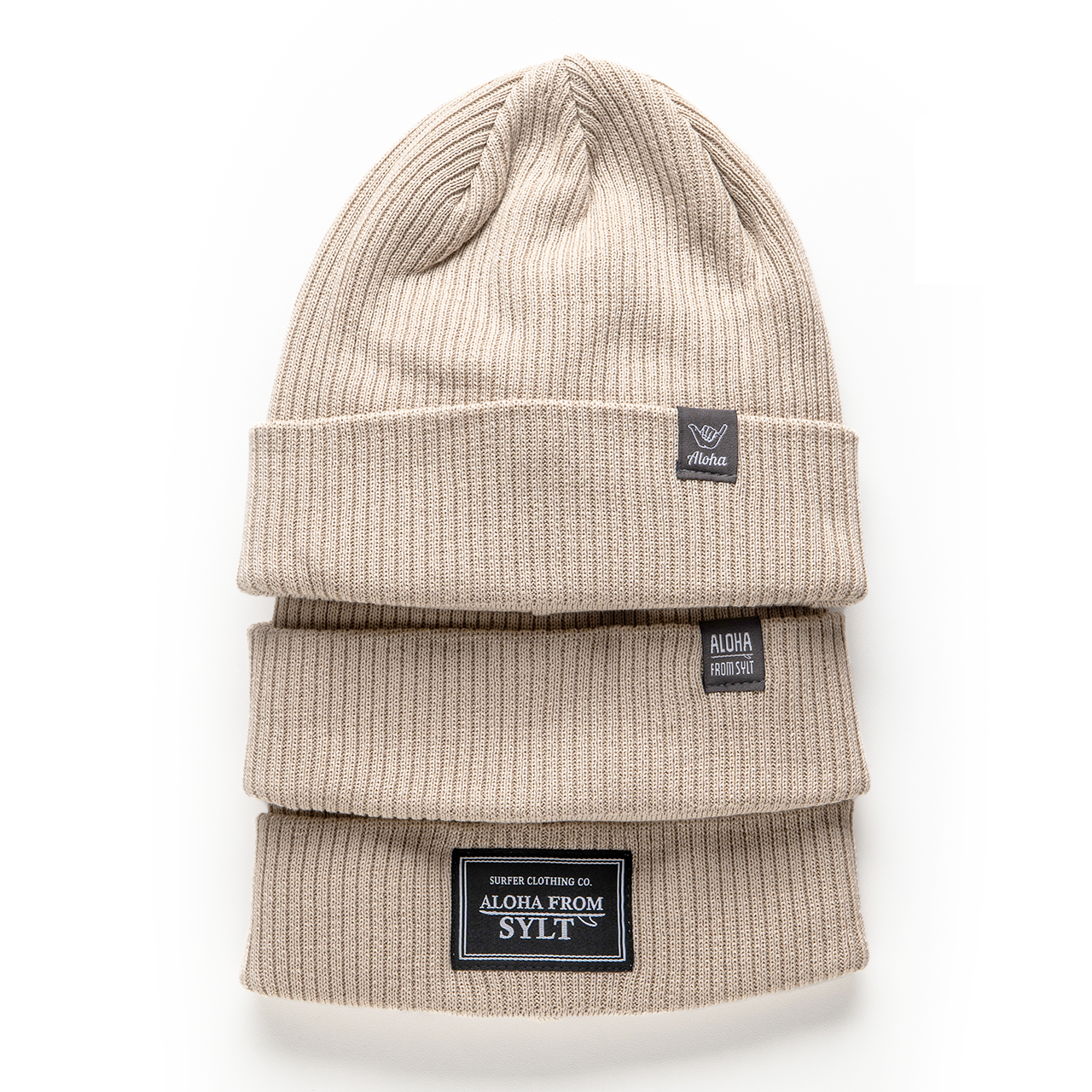 Strickmuster-Beanie aus Bio-Baumwolle - Sand